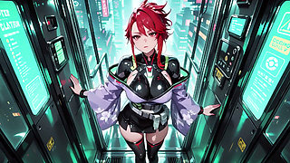 Ai-purple Kimono Seduction in the Neon Train Car, Fingertips Touching Collar, a Gaze That Drenches You!