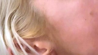 Heavy chested blonde with braid gives sexy blowjob in POV