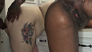 Anal threesome with two baddies blowjob and fucking white girl and Ebony slut
