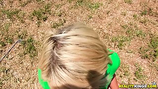 Blonde girl outdoor blowjob video