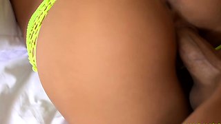 Ebony temptress in lingerie gets drilled doggystyle in POV