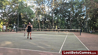 Rafaela and Igor Are Taking Their Strip Tennis Match Outside