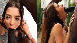 Interracial blowjob outdoors sucking big cock in hd