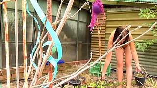 Small tit nubile in stockings masturbates