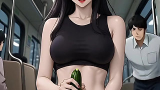 hentai played with a cucumber on the subway