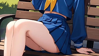 Hentai 2026!  Student licks ice cream in a park, her dripping all over the place