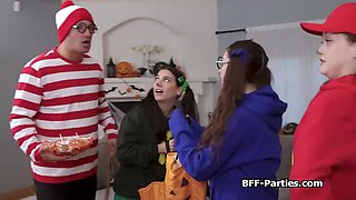 Trick or treat foursome with girlfriends