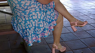 Jamdown26_da0603 - Hot Sexy BBW Walking Outdoors in the Park Wearing Mini Dress and Heels
