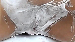 Shaving a Sexy Hairy Pussy with Shaving Foam!
