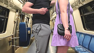 Watching how my wife is touched in public. She stroke stranger's erection on crowded subway