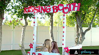 GIRLSWAY - Sneaky Danni Rivers Eats & Fingers Ivy Wolfe While She's Kissing Customers For Charity