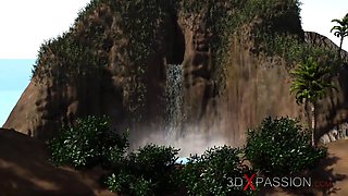 Amazons. a sexy blonda has Anal Sex with 3d hot dickgirl on the island