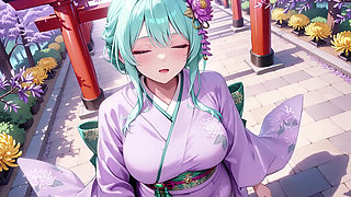 Purple Kimono Goddess! Can't Handle the Wetness Under the Red Torii Gate