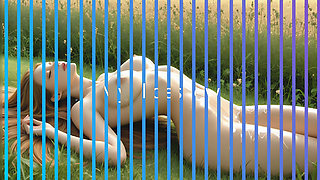 Beautiful Nude Woman with Honey Brown Hair Gentle Clit Circles by Stream