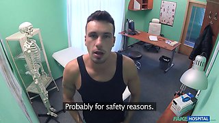 Faux medical center - nurse in sumptuous red lingerie fucking a patient