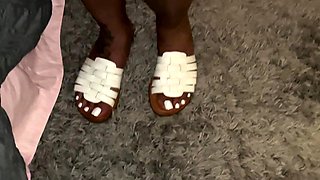 Cute teen girl enjoys foot fetish