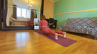 Chubby Babe Does Yoga and Jerks off on a Fitness Mat