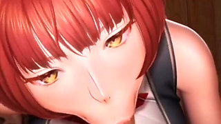 Horny redhead sucks cock and gets cum in her mouth