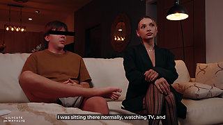 Scared Stepmom Grabs Step Stepson's Dick During Horror Movie - Then Rides Him!