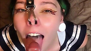 Hogtied School Girl Nose Hook Blowjob