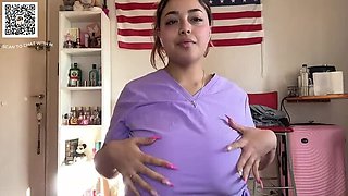 18 year old nurse with huge natural tits gives JOI