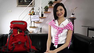 Independent Teen brunette girl toying pussy outdoor