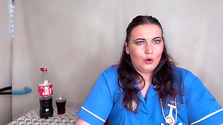 Nurse Ffw Having Fizzy Drink and Burping