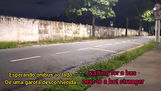 Risky Masturbating At The Bus Stop Next To The Beautiful Stranger!