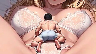 Giant Blonde Spreads Her Thighs for a Tiny Man in White Lace - Size Difference