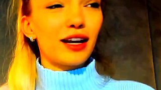 Close up with teen blonde sex doll rubbing her cunt