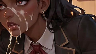 A Steamy Ebony Man Hits a Schoolgirl, Splattering Gravy on Her Face. at the Same Time, He Has an Climax on the Desk!