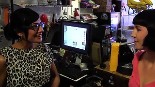 Lesbian Seduces Young Brunette in Shop Toilet - Coral Aorta & Beretta James Fuck Hard