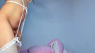 Bareback cock fucks shemale slut from behind