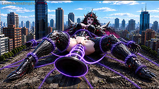 Giant Alien Conqueror Defeated by Her Own Huge Dildo & Toys