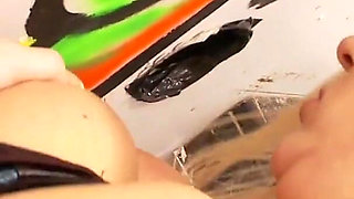 Fishnet MILF fucked from a hard cock in gloryhole