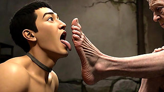 Male Slave Licking 90 Year Old Granny Wrinkled Feet - Horny Mistress