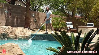Tied up and rough screwed by pool boy