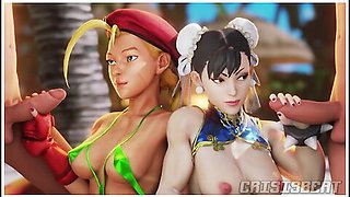 Chun Li And Cammy Get Fucked On The Beach