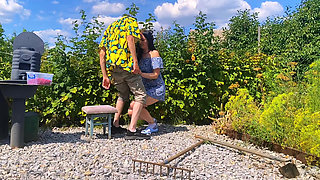Rough outdoor fuck in the garden while picking berries