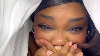 Ebony Step Mom caught Step Son jerking off pretending sex doll