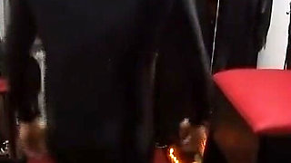 Dominant Brunette MILF Teases Clamped Latex Slave