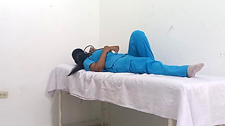 My Nurse Massages Her Pussy and Moans with Pleasure in Her Office