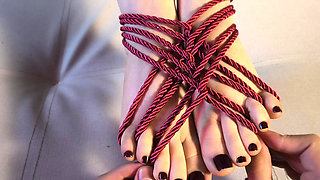 Giving my pale hot girlfriend a feet massage while I tied her up - Nawashi Black