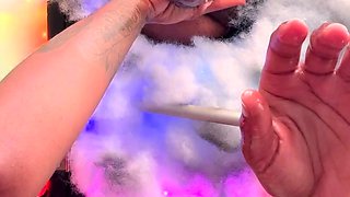 Hot blonde strokes and sucks black cock in glory hole