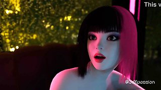 Nexus 3 Neon dreams. Cyberpunk sex with busty brunette. Extreme deepthroat
