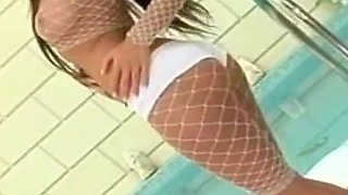 Hot Brunette Solo in Fishnets