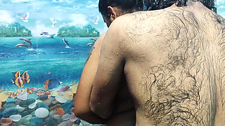 Hot couple bath romance in bathroom