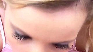 Cute blonde teen Holly Travis no hands blowjob and cum swallow