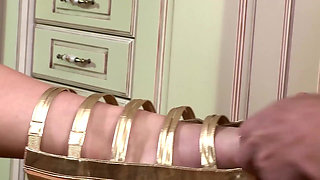 Dominant Mistress Commands Bald Slave Foot Worship