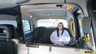 Outside trailer with well-proportioned Lucy Mendez from Fake Taxi